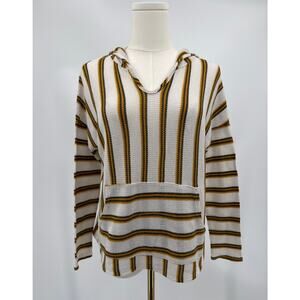 Anthropologie Paper Crane Baja Hoodie Striped Knit Neutral Mustard Green Small